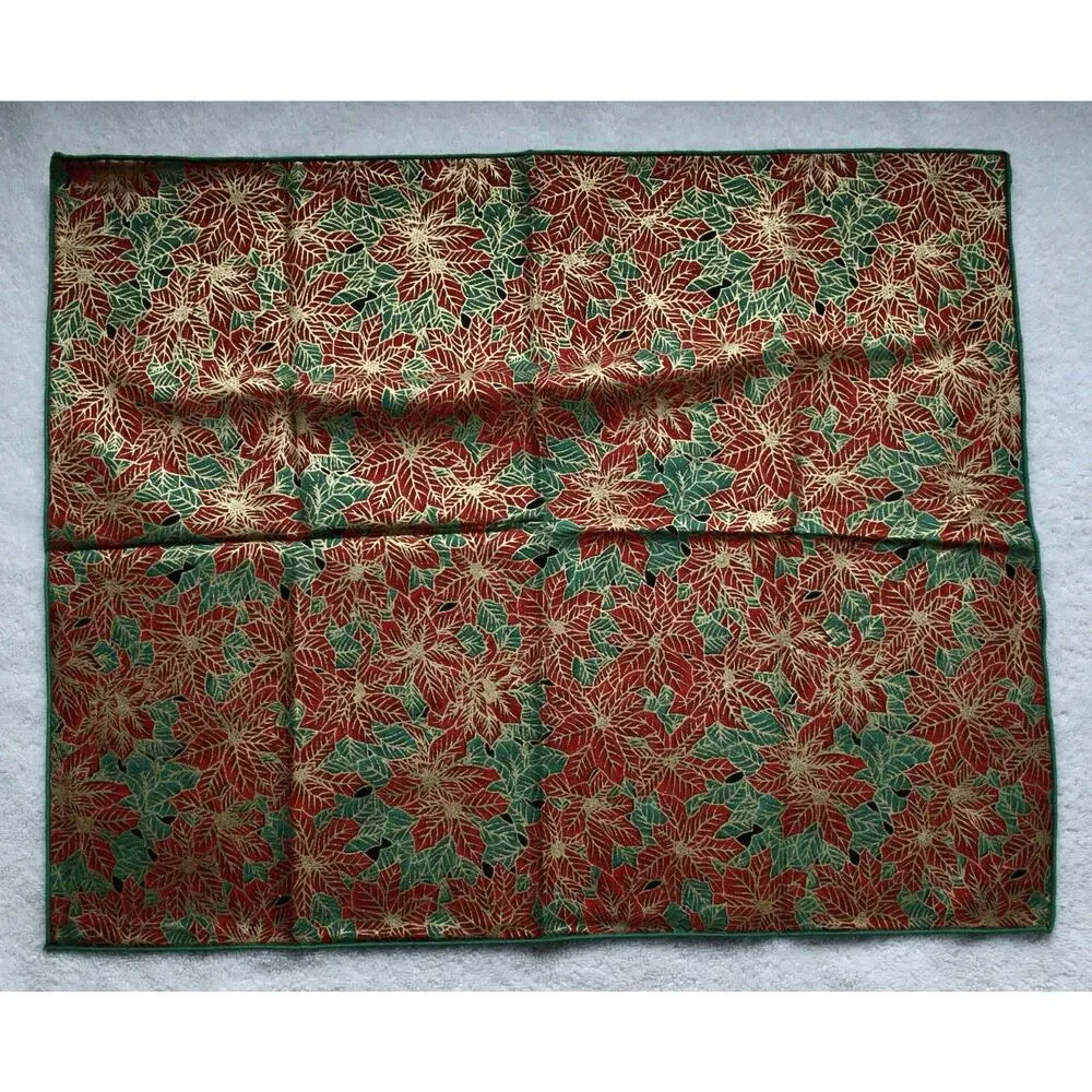 Set of 4 Christmas Poinsettia Cloth Napkins Red Green Gold Holiday Table Linen